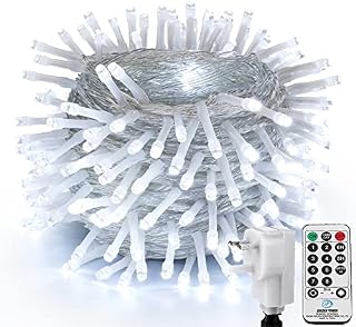 Geemoo Christmas Lights 20m/66ft 200 LED Cool White Christmas Tree Lights for Indoor Outdoor, Fairy Lights Mains Powered Remote Control & Timer Connectable Clear Cable