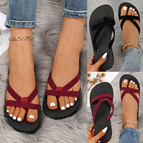 2007 Flip Flops Womens Lightweight Summer Beach Sandals Soft Shoes, Women's Straps Flat Sandals Casual Slip On Clip Toe Sandals2