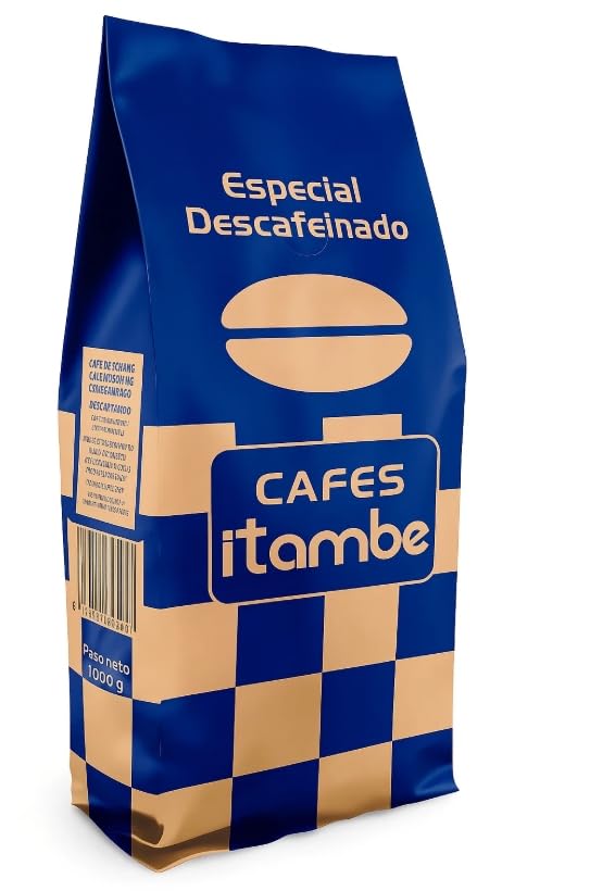 Café descafeinado en grano.Origen Colombia. Puro sabor..Grano de tueste natural. Café en grano ITAMBE 1 kg. 100% Café Robusta de las mejores cosechas de Sudamérica.