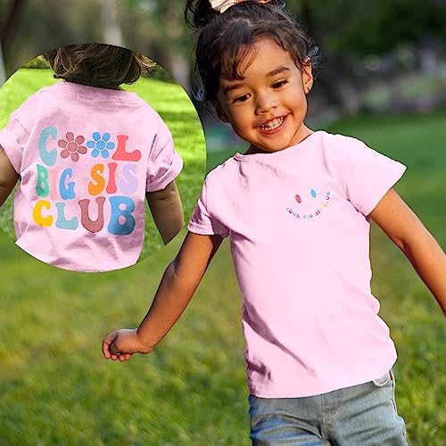 Image of LOTUCY Big Sister Shirt for Toddler Girls Cool Big Sis Club Tshirt Promoted to Big Sister Announcement Outfits