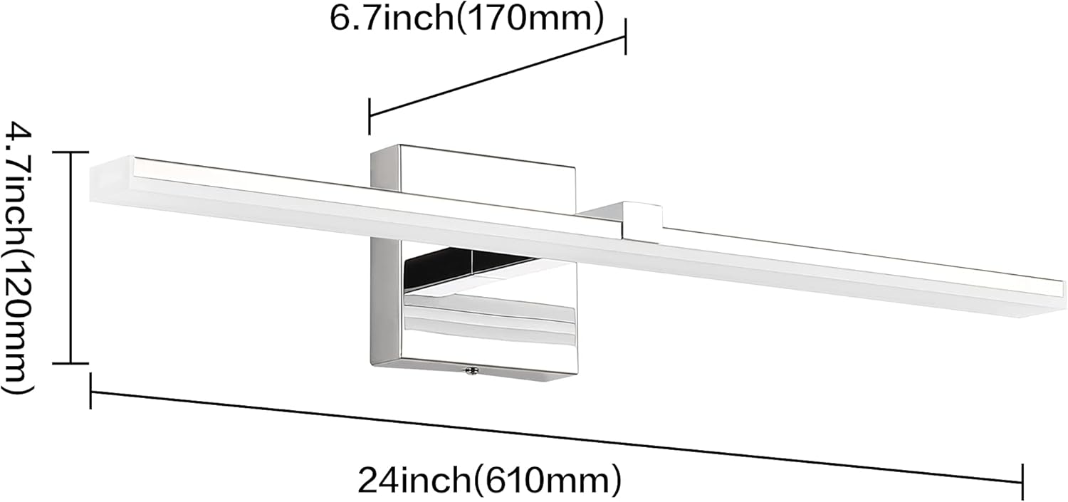 ZUZITO 24 inch Chrome Vanity Lights for Bathroom Modern Bathroom Light Fixtures Over Mirror 18W LED Vanity Lights 6000K Cool White