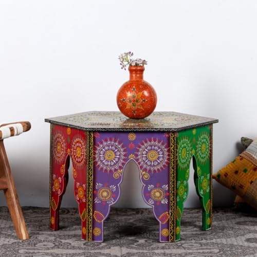 Image of Wooden Coffee Table for Living Room | Solid Wood Handcrafted Center Table for Living Room with with Hand-Painted Floral Design | Tea Table for Living Room Furniture for Home (Handpainted)
