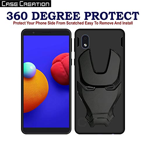 Image of COVERLY Official 3D Smooth Feel Avenger Logo Mask Soft Rugged Grip Iron Man Engraved Cartoon Movie Engraved Silicone Rubber Matte Back Cover for Samsung Galaxy M01 (2020) - Black