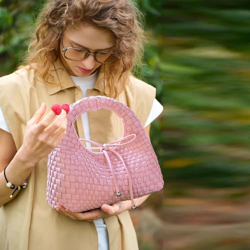 Image of JINMANXUE Fashion Mini Handbag For Women, Woven Tote Bucket Composite Bag Knitting Chain Bags, Crossbody Shoulder Purses