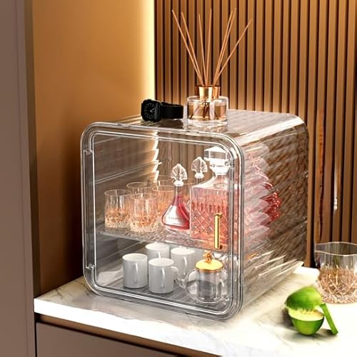 収納ボックス 蓋付き 大容量 透明 2/3/4段式 収納ケース 前開き 化粧品収納ボックス 取り外し自由の板 省スペース 防塵 防湿 無臭 強い耐荷重 カップ収納 小物/書類/ワイングラス/ティーセット/化粧品収納 収納箱 家庭用 分類収納