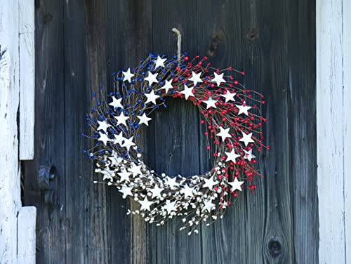 Orchid & Ivy 20 Inch Patriotic Red, White & Blue Berry, Twig And Metal Star Americana Front Door Wreath - Rustic 4Th Of July Memorial Day Decoration Indoor Outdoor Wall Art Stars & Stripes Home Decor #TOP2