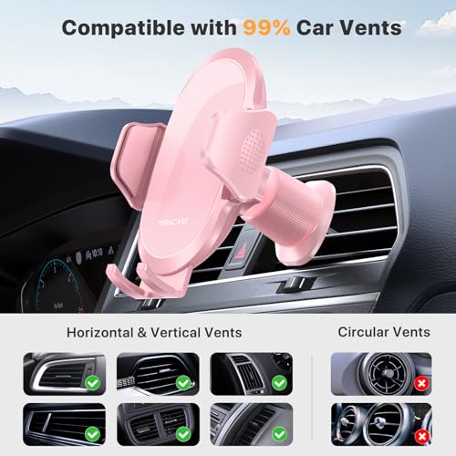 Image of miracase Phone Holders for Your Car with Metal Hook Clip, Cell Phone Mounts Air Vent Cell Phone Stand Car Mount, Universal Automobile Cradle Fit for iPhone Android and All Smartphones (Pink)