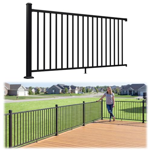 Egadis 42 in. H x 7 ft. W Porch and Deck Railing Kit, Aluminum Railing Kit, Black Textured AAMA 2604 Powder-Coat Finish Modular Rail System for Outdoor Decks, Porches & Balconies (1 Post, 1 Panel) by Egadis - Used condition - US$190.27