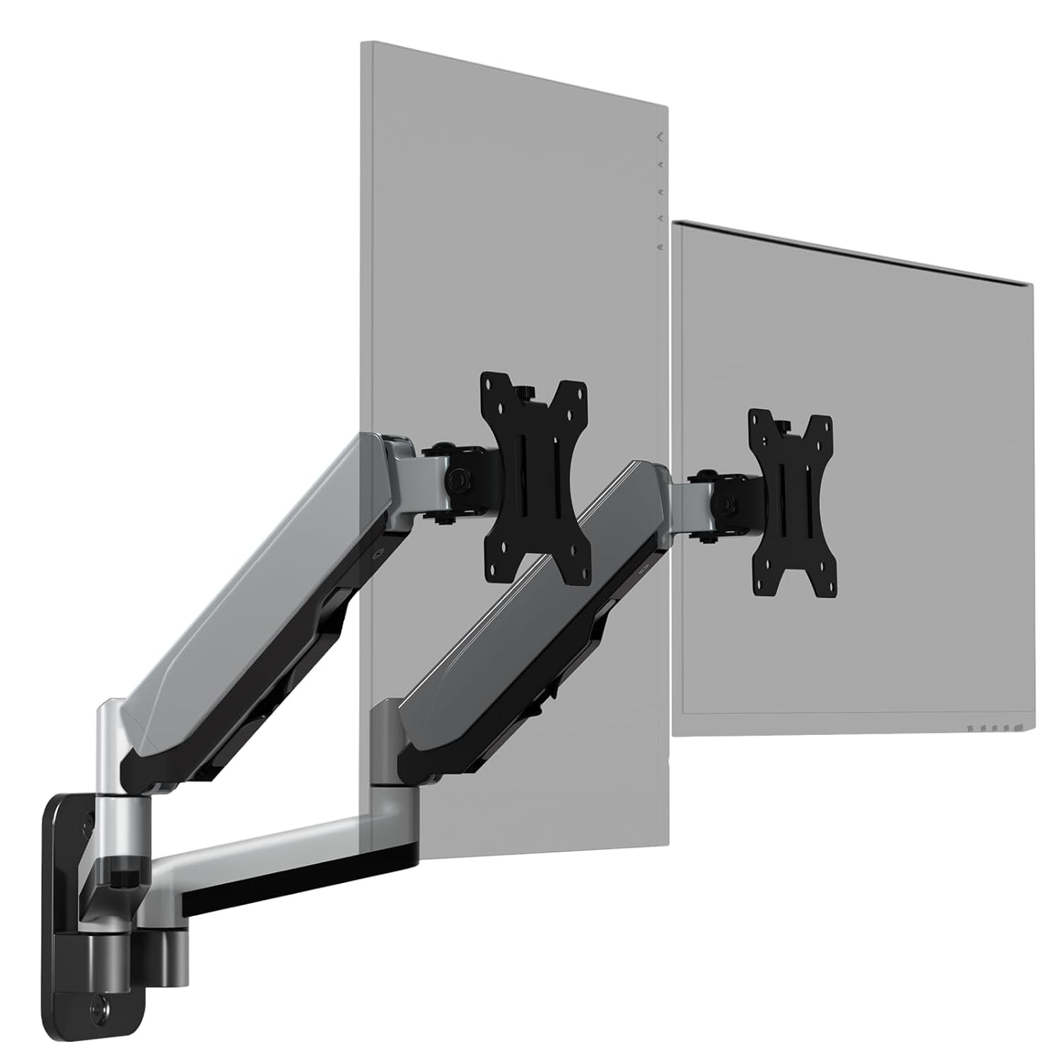Dual Monitor Wall Mount, Gas Spring Wall Monitor Arm for 17 to 32 inch Flat/Curved Screens, Each Holds Up to 19.8 lbs, Full Motion Swivel Tilt Rotation Adjustable VESA Monitor Stand