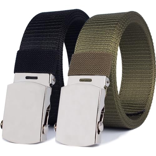 Nylon Belts for Unisex-Adult Military 2 PACK Adjustable Metal Buckle Web Canvas Belt Outdoor