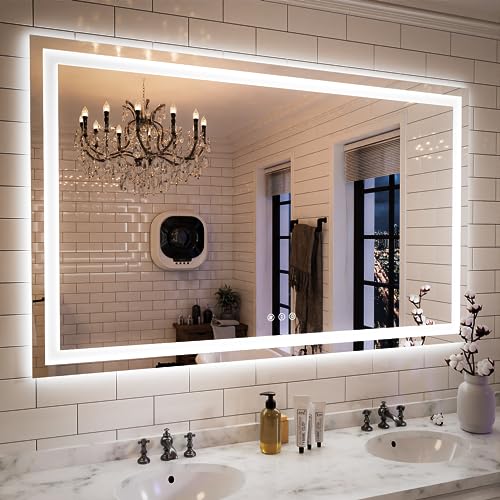 ISKM LED Mirror for Bathroom Lighted Vanity Mirror for Wall Front Lights + Backlit LED Bathroom Mirror Anti-Fog Tempered Glass ETL Listed (Front and Backlit, 55'' x 36'')