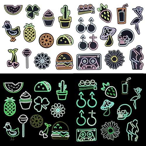 Attuslla 23 PCS Iron on Patches Glow in Dark Sew on Patch, Fruit Style Sew on Embroidered Patches, Applique Repair Emblem for Clothes, Jackets, Jeans, Backpacks and Hats by Attuslla - Used condition - US$8.09