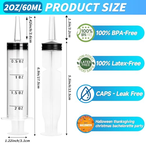 Image of 50 Pack 2 OZ Syringes with Catheter Tip and Cap Plastic Large Syringes for Liquids, Jello shot Party, Medicine Student, Oral, Scientific Labs, Measuring, Dispensing, Home Care