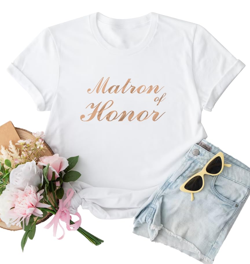 WOOD MEETS COLOR T-Shirt Team Bride,Bridejungfer Tshirt,Tshirt Frauen,Junqgesellenabs chied T-Shirt（Matron of Honor White M）