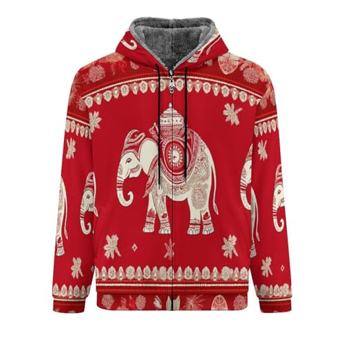 Sweat à capuche zippé pour hommes avec motif éléphant rouge