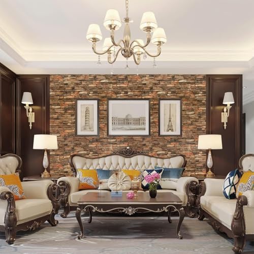 Image of TEKCOOL Self-Adhesive Waterproof PE Foam 3D Wall Panels Wallpaper Sticker for Bathroom, Living Room, and Home Decoration (70 x 77cm, Appx. 5.8Sq Feet)-(5pc Brown Stone)