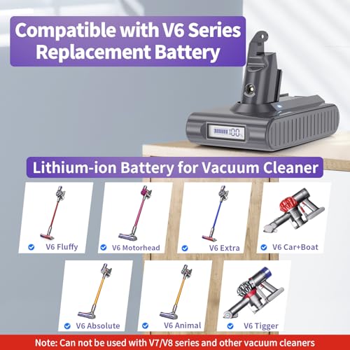 Image of 8000mAh V6 Battery Replacement Compatible with V6 Animal Absolute Motorhead V6 Fluffy SV03 SV04 SV05 SV06 SV07 SV09 DC58 DC59 DC62 DC72 DC74 Vacuum Cleaner with LED Indicator