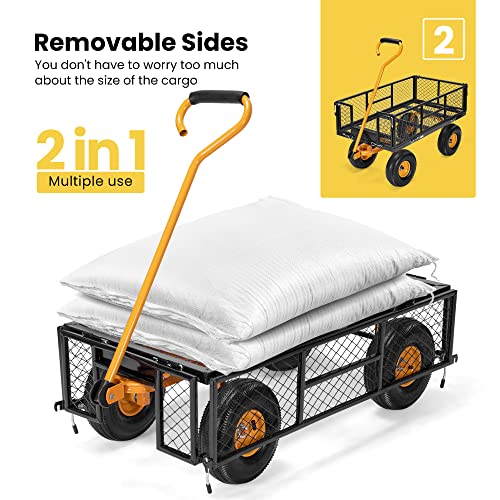 Vivohome Heavy Duty 880 Lbs Capacity Mesh Steel Garden Cart Folding Utility Wagon With Removable Sides And 4.10/3.50-4 Inch Wheels (Black) #TOP2