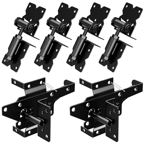 Image of TRIPLE DEER Heavy Duty Self-Closing Gate Hinge and Self-Locking Latch Hardware Kit, Stainless Steel Automatic Gate Hardware Kit for Wooden /Vinyl /PVC Fence Gate with Screws and Adjuster Tool, 2 Pack