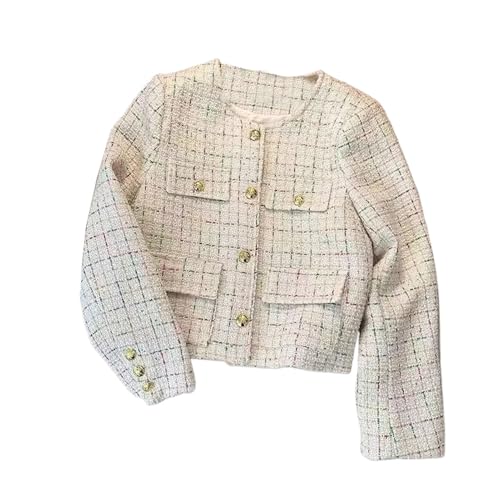 Veste courte en tweed femme veste décontractée ample à manches longues col rond