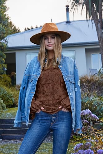 Image of OFEEFAN Blouses for Women Dressy Casual Spring Tops 2026 Summer Outfits Flower Lace Crochet Long Sleeve Shirts