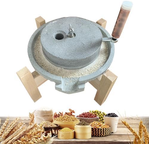 Getreidemühle Natürlicher Granit Steinmühle für Weizen, Bohnen & Muskatnuss, Trocken/Nass Pulverisierer mit Holzrahmen, Klassisches Design für Zuhause