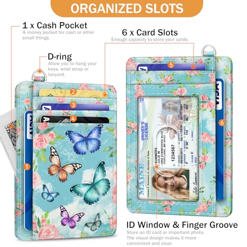 Image of Yonlevres Credit Card Holder Slim RFID Wallet Women Small Butterfly Travel | Front Pocket, Handy, RFID Blocking, Woman Girls Ladies Gifts, D-ring for Keychain,Thin Mini Card Case, ID Window, PU Leather