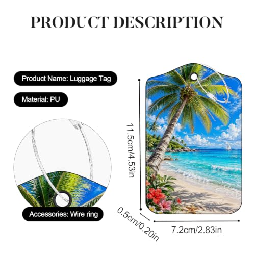 Image of Tropical Beach Palm Tree Luggage Tags 2 Pack, PU Leather