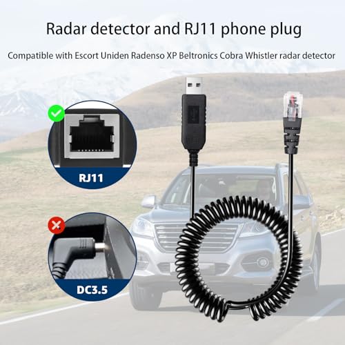 Cable RJ11 para detector de radar compatible con Escort Radenso Cobra cable USB 5V 12V 4