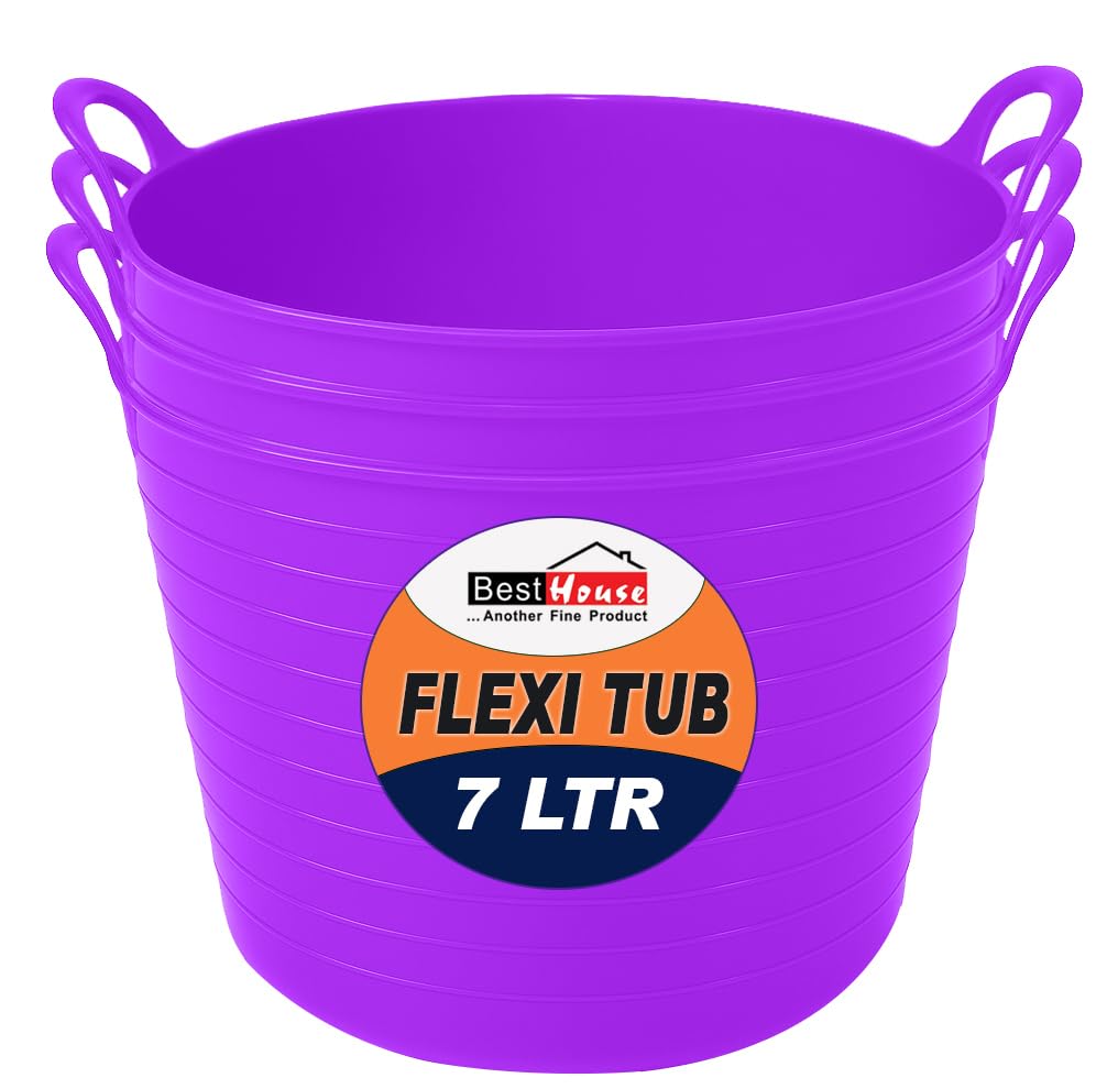 Best House | 3 Pcs of Flexi Tub with Handles | Small Size | Mini | 7 Litres | Purple | Garden Tubs | Plastic Storage Container for Home, Washing, Garden Waste and DIY Projects โ image 1