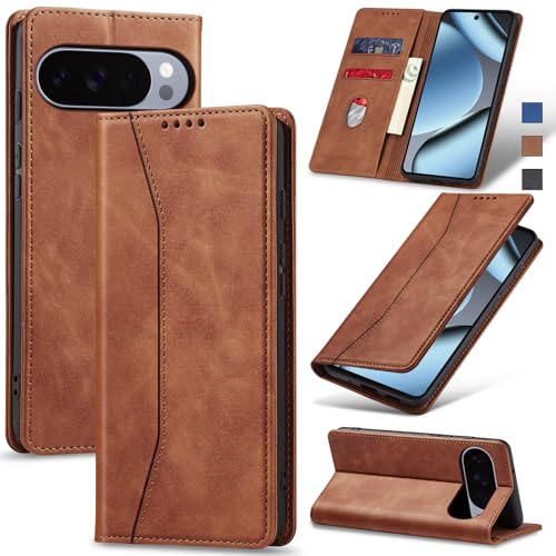 Image of Jasonyu Flip Wallet Case for Google Pixel 10 /10 Pro 5G,Leather Magnetic Folio Cover with Card Holder,Kickstand - TPU Shockproof Durable Protective Phone Case,Brown