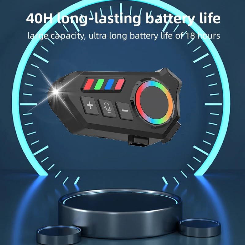 Image of RGB Motorcycle Helmet Bluetooth on Ear Headset, HD Sound & Noise Cancelling Hard Mic, 5.4 BT Wireless Connectivity with RGB Light, 1000 mAh, IP67 Waterproof, Supports Android & iOS