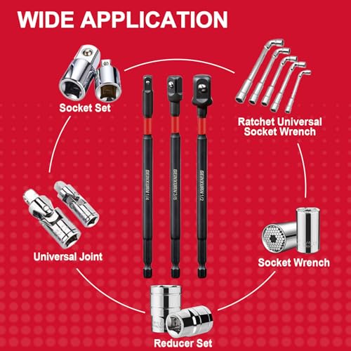Image of Geinxurn 6Pcs Impact Socket Adapter Set, 3 /8 inch Drive Square, 6Inches Extension Bit Socket Driver Set, Adapt Your Power Drill to High Torque Impact Wrench