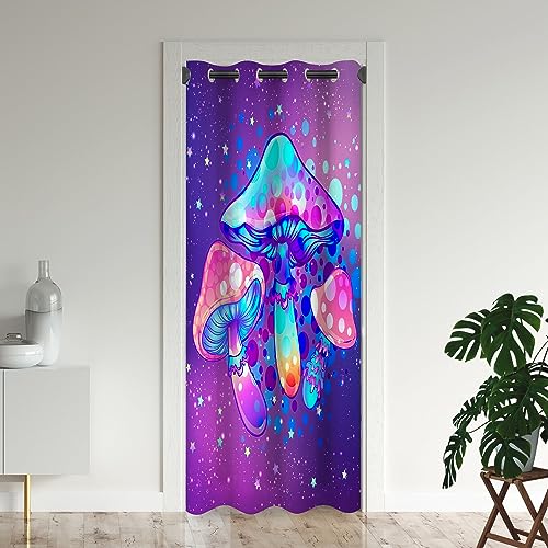 Mushrooms Door Curtains for Doorways, Psychedelic Fantasy Magic Colorful Trippy Blackout Curtain for Kids Bedroom Closet, Grommet Thermal Insulated Privacy Door Drapes for Room Divider, 59