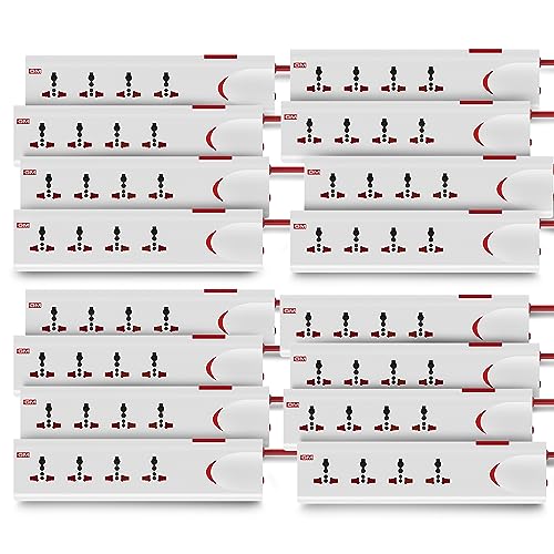 Image of GM 3060 E-Book 4 + 1 Power Strip Red & White Color 240 Volts with Master Switch, Indicator, Safety Shutter & 4 International sockets, Extension Cord for Home Appliances, Cooler, Laptop, Pack of 16
