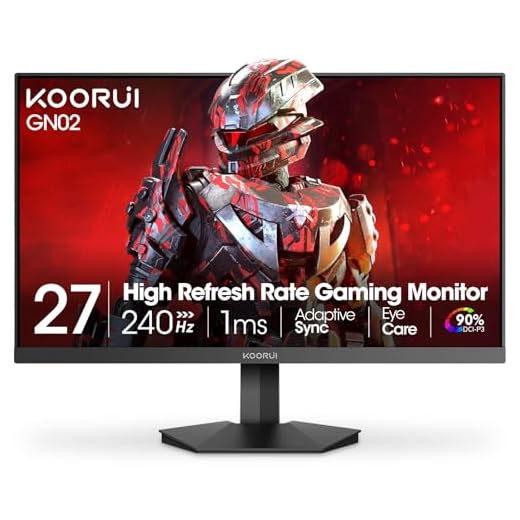 KOORUI 27 Inch Gaming Monitor 240hz, 1ms, FHD 1920x1080, 90% DCI-P3, 100% sRGB Color Gamut, Adaptive Sync Compatible, HDMI, DisplayPort, Black, GN02