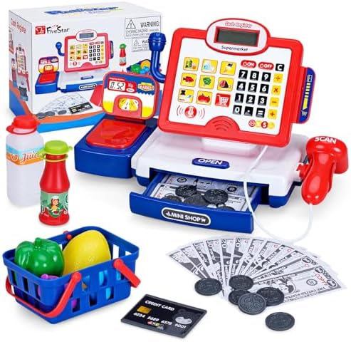 FS Toy Cash Register for Kids with Scanner, Play Money, Credit Ca...