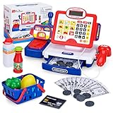 FS Toy Cash Register for Kids with Scanner, Play Money, Credit Card, Shopping Basket, Pretend Play Toys for Toddler 3-5-7 Years Old Boys and Girls Preschool Learning Activities, 57 Pieces Play Set