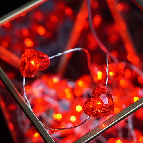 Bohon Valentine Day Decorations 10 Ft 40 Leds Red Heart Shaped Twinkle Fairy String Lights Battery Operated For Kids Bedroom Wedding Indoor Party Valentine's Day Mother's Day Decor With Remote #TOP3