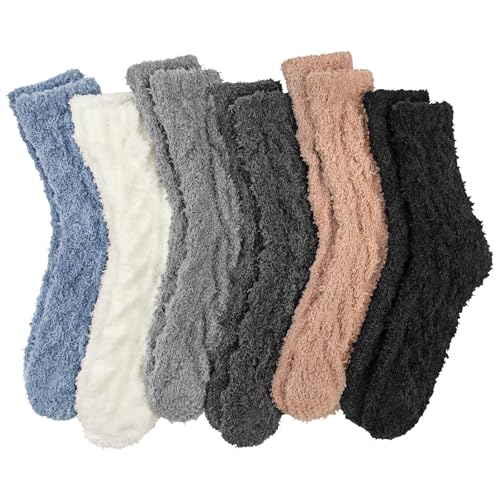 Image of Loritta 6 Pairs Womens Fuzzy Socks, Winter Warm Fluffy Slipper Socks