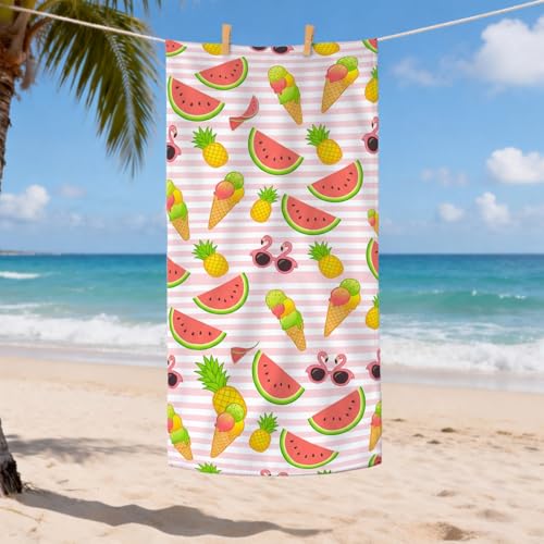 Mikrofaser-Strandtuch, buntes Obst, Wassermelone, Ananas, Eiscreme, schnelltrocknend, weich, sandfrei, leicht, Reisedecke, 78 x 157 cm
