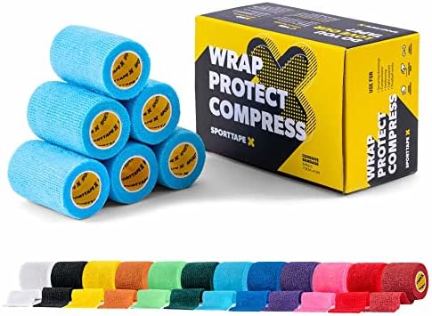 SPORTTAPE Self-Adhesive Football Sock Tape | 7.5cm x 4.5m - Black | Cohesive Bandage - Pet Bandage, Vet Wrap for Dogs, Horses | Compression Bandage, Shin Pad Tape, Football Ankle Tape - Single Roll