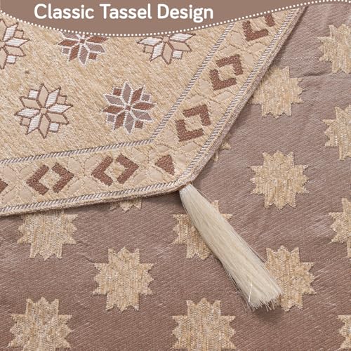 Image of HOKIPO 'Heritage Weave' Premium Jacquard Sofa Cover 6 Seater Set with Tassels - Washable 3+2+1 Sofa Panel for Seat & Back | Sandy Beige (IN-831-830-829 + IN-859-858-857-BGE)