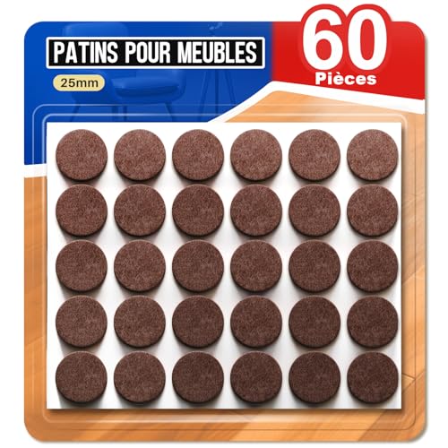 60 Pièces Patins Chaise Auto-Adhésifs en Feutre – Patins pour Meubles – Protection Pied de...