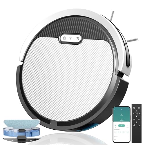 Image of Robot Vacuum and Mop Combo, Automatic Vacuum Robot with 2.4GWi-Fi /APP /Alexa, Self-Charging Robot Vacuum Cleaner for Home Ultra Slim Quiet,Tangle Free,Ideal for Hard Floor Pet Hair (Write)