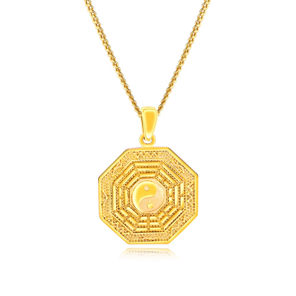 Bagua Yin Yang Tai Chi Pendant Necklace Copper Plated Gold Accessories Clavicle Chain Holiday Gift