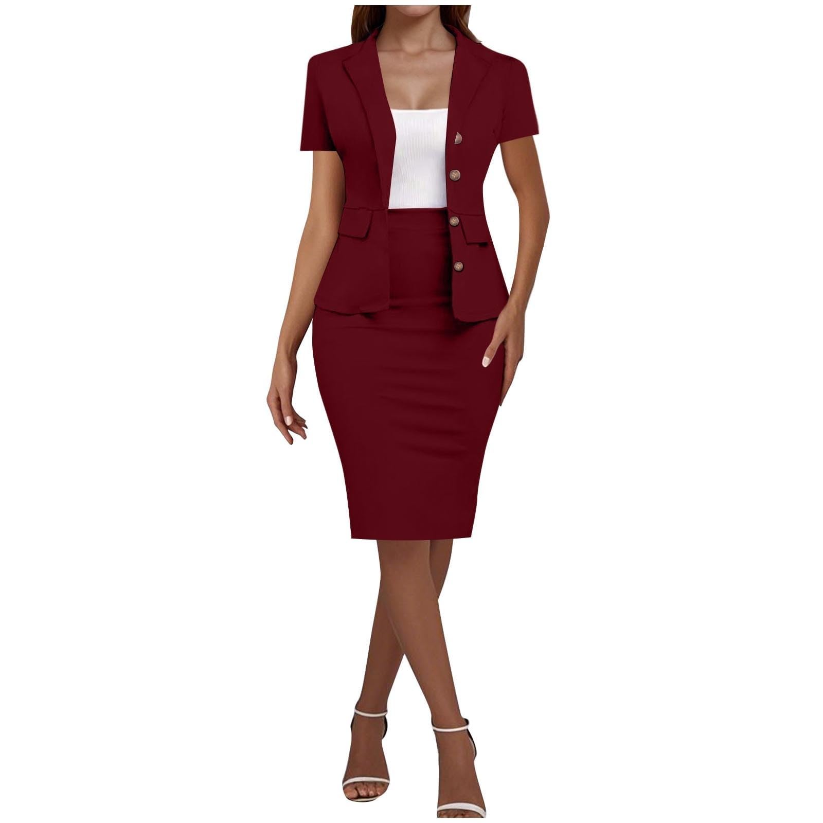 ZEFOTIM Pant Skirt Suits for Women Dressy Wedding Blazer Solid Color Short Long Sleeve 2 Piece Jackets