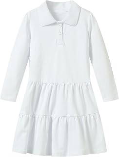 LittleSpring Girls Polo Dress Long Sleeve School Uniform Dresses