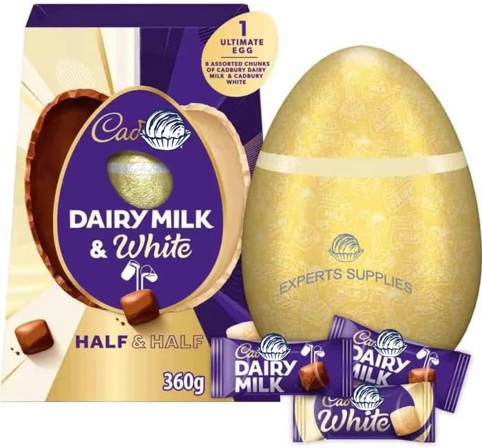 Cad Dairy Milk & White Half & Half Shell Egg 360g – An Assortment of Milk Chocolates & White Chocolates – Easter Gift For Adults and Kids For Easter 2026