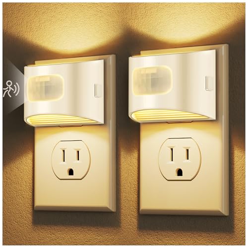 Image of DORESshop LED Night Light[2 Pack], Night Lights Plug into Wall, 3 Mode Motion Sensor Night Light Plug in, Dusk to Dawn Sensor, Nightlights for Adults, Bedroom, Bathroom, Hallway, White Cover